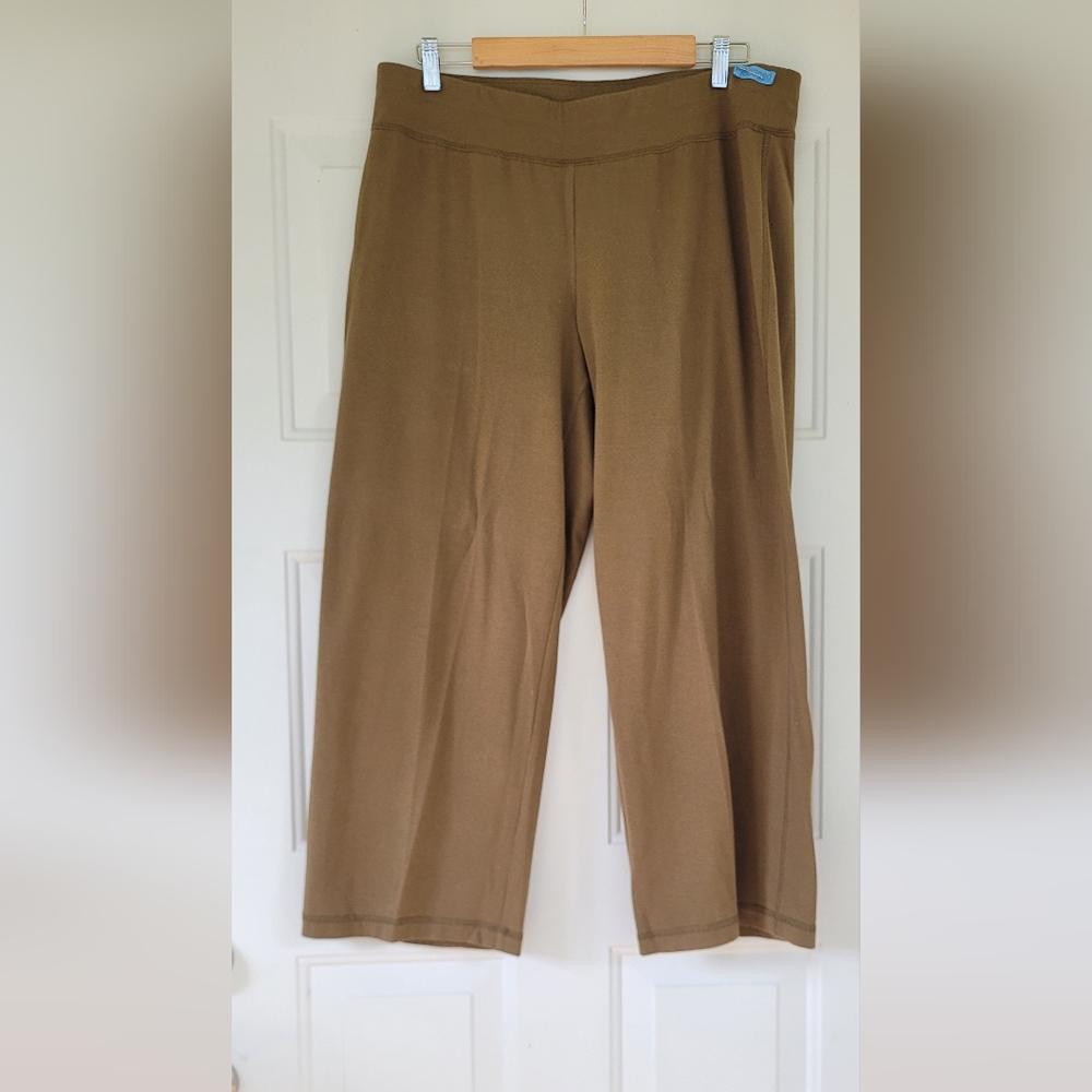 Eileen Fisher Olive Green Womens Organic Cotton Pull On Ankle Pants Sz L
